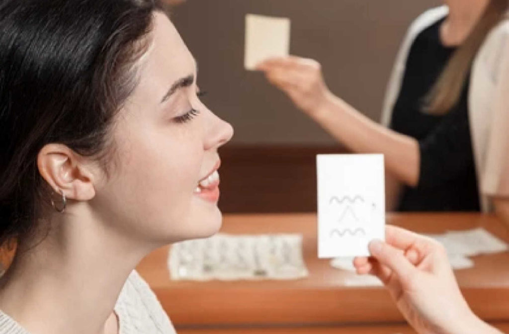 A woman practicing how to pronounce different words