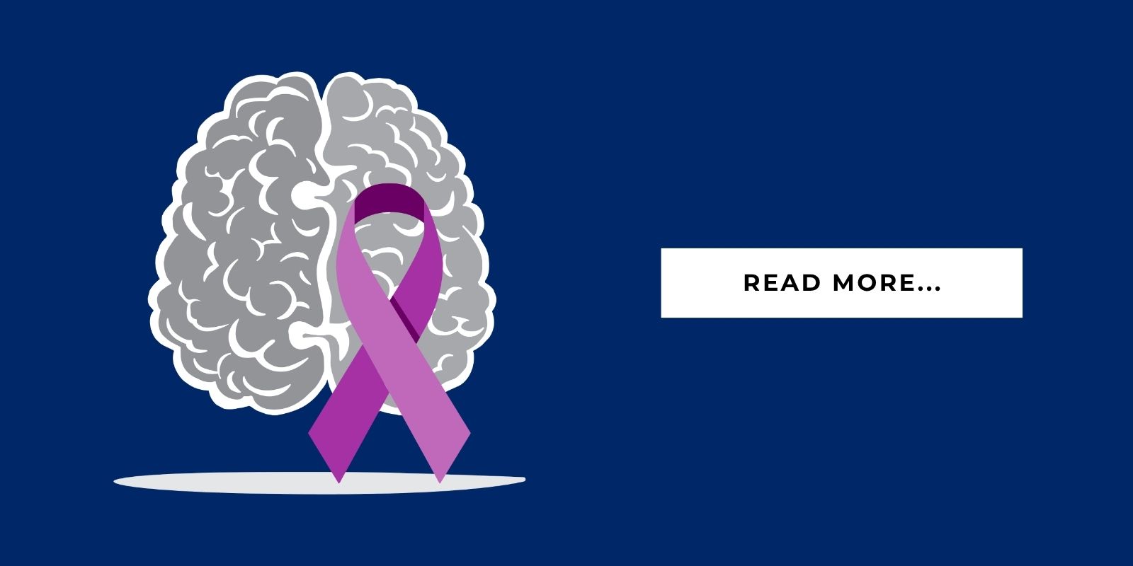 Blog Header Illustration of a brain and a purple ribbon to represent Dementia and it says 'read more'