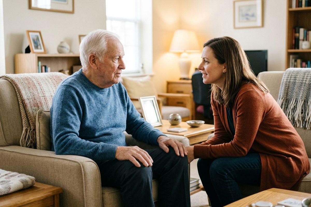 An adult tries to have a gentle conversation with their parent about their memory issues.